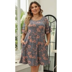 Nemidor Womens Ruffle Sleeve Jersey Knit Plus Size Casual Swing Dress Pockets